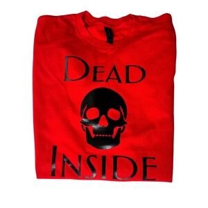 Mens Dead Inside Skull Graphic T Shirt Red XL Heavy Cotton